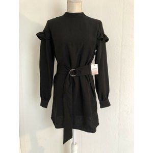 Forever 21 Black Dress Ruffle Sleeve w/ Belt Med